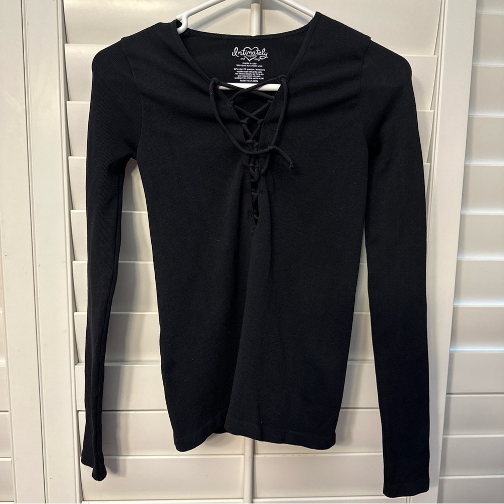 Intimately Free People Black Long sleeve lace up top